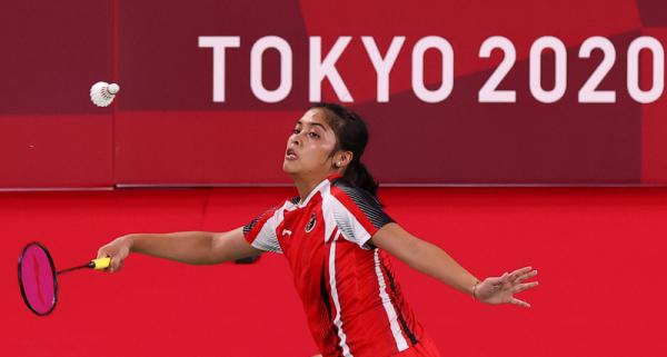 Gregoria Mariska Tunjung Gregoria Mariska Tunjung menang mudah 21-11, 21-8 atas wakil Myanmar Thet Htar Thauzar pada penyisihan Grup Olimpiade Tokyo 2020, Minggu (25/7/2021) pagi WIB. (Foto: Reuters)