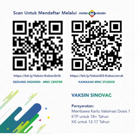 Vaksinasi MNC 2 MNC Peduli kembali menggelar vaksinasi Covid-19 dosis tahap kedua pada 23-31 Agustus 2021.