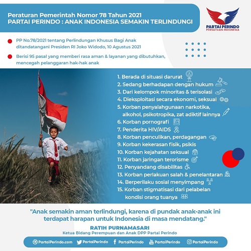pp perlindungan anak Partai Perindo mendukung PP Nomor 78 Tahun 2021 tentang Perlindungan Khusus bagi Anak. (Foto: iNews)