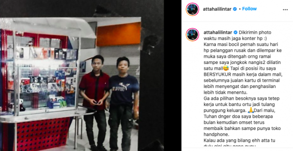Screen Shot 2021 08 29 At 14 40 25 Atta Halilintar membagikan kisahnya dulu saat bekerja sebagai penjaga konter HP di mal. (Foto: Instagram)