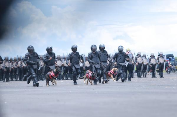 Simulasi pengamanan Polda NTB menggelar simulasi pengamanan ajang WSBK di Sirkuit Mandalika. (Foto: ist)