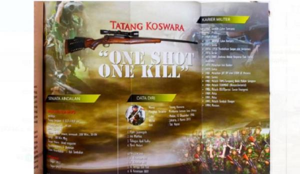Tatang Koswara Legenda sniper terbaik Indonesia Peltu (Purn) Tatang Koswara. (Foto Buku Satu Peluru Satu Musuh Jatuh).