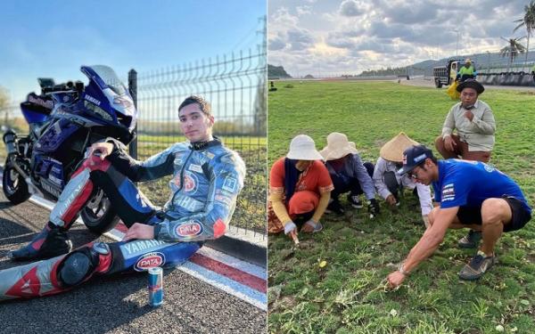 Pembalap World Superbike Toprak Razgatlioglu Pembalap World Superbike asal Turki, Toprak Razgatlioglu melakukan persiapan unik dengan mencabut rumput di kawasan Sirkuit Mandalika, Lombok, NTB, sebelum melakoni balapan pada akhir pekan ini. (Foto: Instagram/@toprak_tr54)