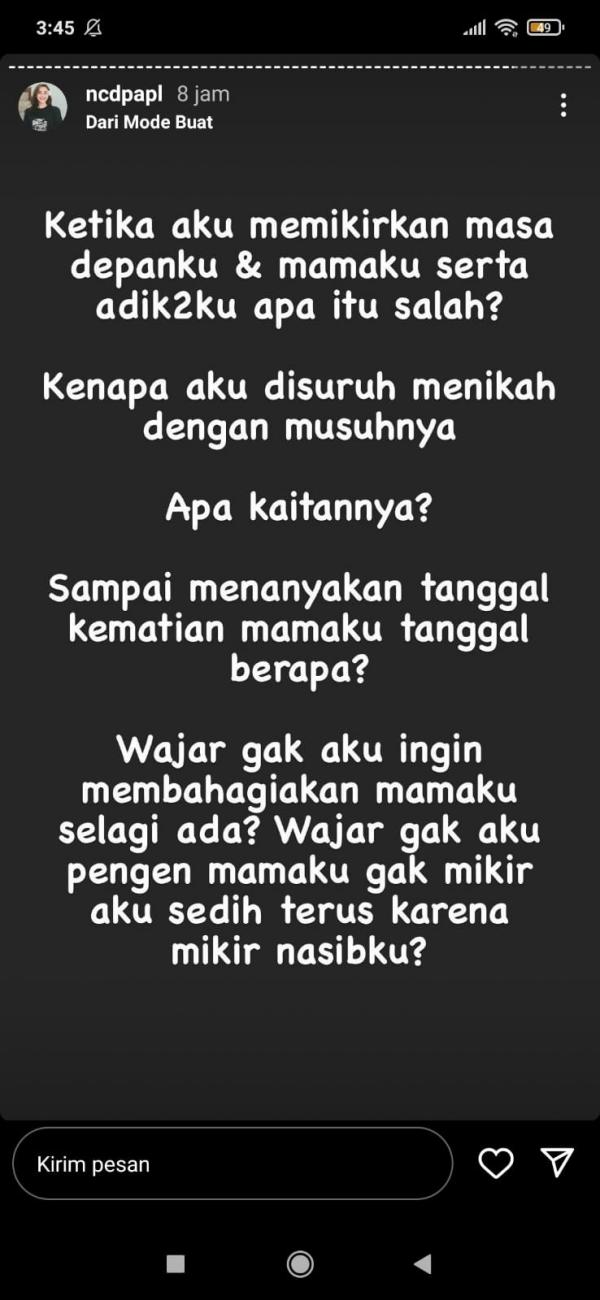 IMG 20211223 WA0001 Postingan Nora Alexandra di Instagram Story. (foto: Instagram)