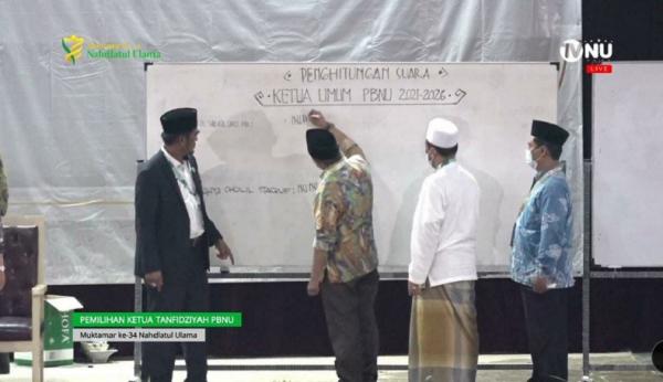 Muktamar NU 2 Hasil voting suara pemilihan Ketua Umum PBNU dalam Muktamar NU di Lampung. (Foto akun Youtube NU Online).