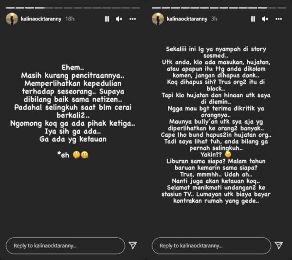 Kalina Unggahan Kalina terkait perselingkuhan Vicky. (Foto: Instagram)