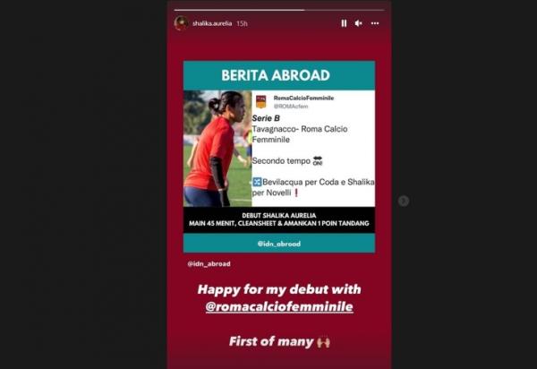 Shalika Aurelia Shalika Aurelia tampak senang melakoni debut dengan Roma Calcio Femminile di laga Liga Italia Serie B Woman. (Foto: Instagram/@shalika.aurelia)