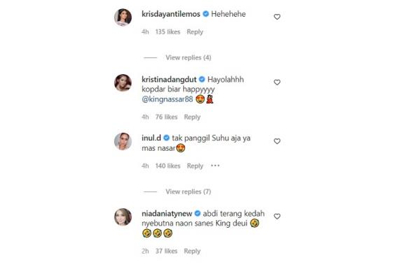 komentar artis pada Instagram Nassar Komentar dari teman artis di Instagram Nassar. (Foto: tangkapan layar/Instagram kingnassar88)