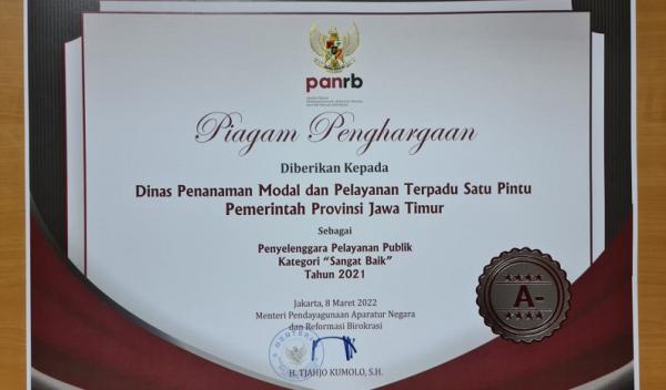 penghargaan pemprov jatim Penghargaan Pelayanan Publik.(istimewa).