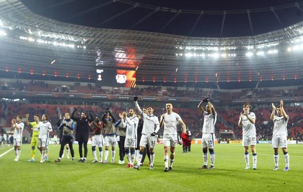 Atalanta menang 1-0 atas Bayer Leverkusen di leg kedua 16 besar Liga Europa 2021/2022. Atalanta unggul agregat 4-2 atas wakil Jerman. ( foto:  REUTERS/Thilo Schmuelgen).