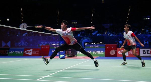 Bagas/Fikri Muhammad Shohibul Fikri/Bagas Maulana keluar sebagai juara All England 2022. Pasangan muda Indonesia ini mengalahkan Mohammad Ahsan/Hendra Setiawan. (foto:REUTERS).