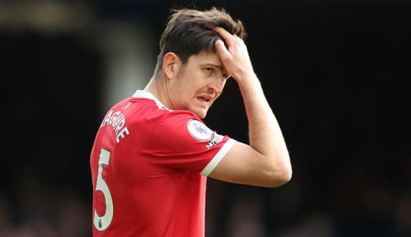 Harry Maguire Manchester United kalah dari Everton pada pekan ke-32 Liga Inggris di Goodison Park, Sabtu (9/4/2022) malam WIB. (Foto: Reuters/Carl Recine)