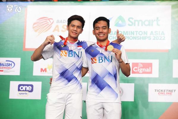 Pramudya/Yeremia Pramudya Kusumawardana/Yeremia Erich Yoche Yacob Rambitan jadi juara Badminton Asia Championship 2022. Pramudya/Yeremia menyudahi puasa gelar ganda putra. (foto: PBSI).