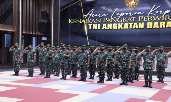 Kenaikan Pangkat Tni Ad Laporan Korps kenaikan pangkat 24 Pati TNI AD, Senin (30/5/2022). (Foto: Ist).