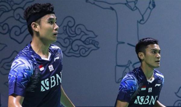 Ganda putra Indonesia Bagas Maulana/Muhammad Shohibul Fikri menang 21-16, 21-16 duo Skotlandia, Alexander Dunn/Adam Hall. (Foto: Twitter/@INABadminton)