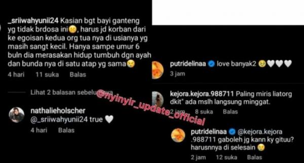Aksi berbalas respons di Instagram antara Nathalie Holscher dan Putri Delina. (foto: Instagram)
