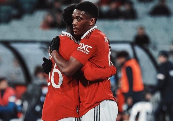Anthony Martial Striker Manchester United, Anthony Martial merayakan gol ke gawang Melbourne Victory pada laga persahabatan di Australia, Jumat (15/7/2022). (Foto: Instagram/@manchesterunited)
