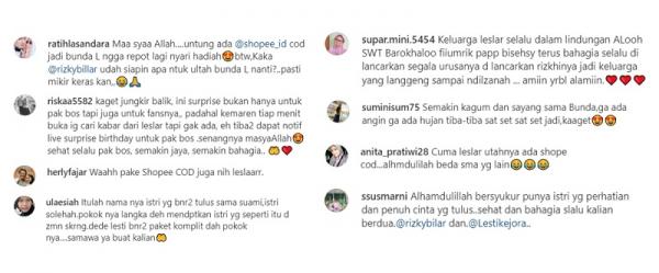 Leslar 1 Komentar netizen di kolom komentar Instagram @rizkybillar dan @lestykejora