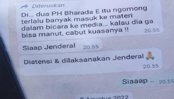 Pesan WA 2 Foto MPI Deolipa Yumara menunjukkan pesan WA. (Foto MPI).