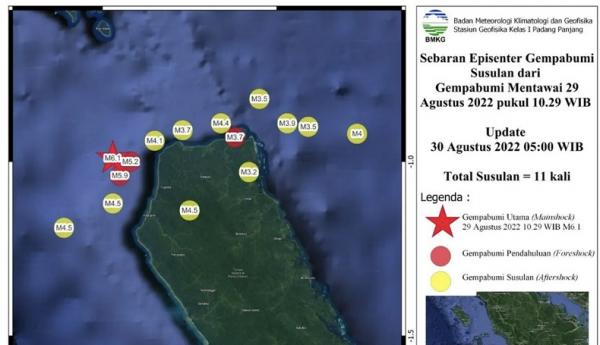GEMPA Total 14 kali gempa mengguncang Mentawai sejak kemarin. (Foto BMKG).