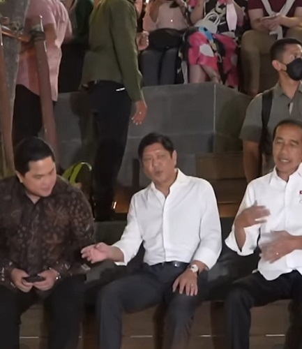 Erick Thohir, Jokowi, Ferdinand Marcos Jr Presiden Jokowi dan Menteri BUMN Erick Thohir mengajak Presiden Republik Filipina Ferdinand Romualdez Marcos Jr dan istrinya berkunjung ke Sarinah, Senin malam. (Foto: Instagram @erickthohir)