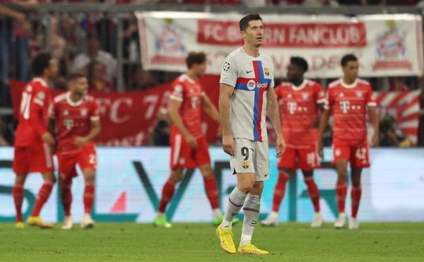 Robert Lewandowski Barcelona tumbang 0-2 dari Bayern Munchen pada matchday kedua Grup C Liga Champions di Allianz Arena, Rabu (14/9/2022) dini hari WIB. (Foto: REUTERS/Lukas Barth)