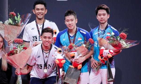 Kevin/Marcus Fajar/Rian Minions Dua ganda putra Indonesia, Fajar Alfian/Muhammad Rian Ardianto dan Kevin Sanjaya Sukamuljo/Marcus Fernaldi Gideon disebut dari Malaysia. (Foto: PBSI)