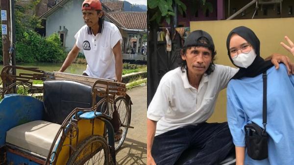 Shopee Affiliate Kartini Bapak Kartini bersama sang ayah yang berprofesi sebagai tukang becak. (Foto: Istimewa)