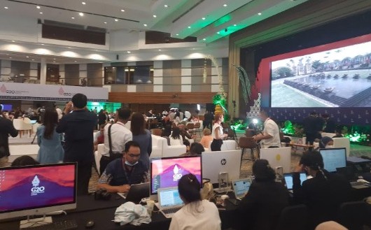 media center g20 1 Suasana di Media Center KTT G20 di Bali International Convention Center The Westin Resort Nusa Dua, Bali hari pertama, Selasa (15/11/2022). Foto: Michelle N
