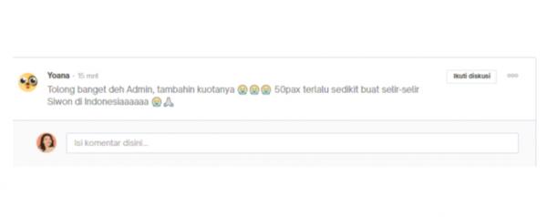 Tangkapan layar menggambarkan konsumen yang panik kehabisan tiket #SasayangSiwon. (Foto: dok Sasa)