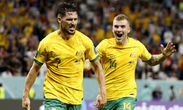 Timnas Australia menang 1-0 atas Denmark pada matchday terakhir Grup D Piala Dunia 2022 di Al Janoub Stadium, Rabu (30/11/2022) malam WIB. (Foto: REUTERS/John Sibley)