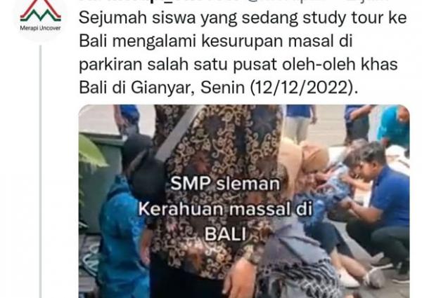 tangkapan layar kesurupan Sejumlah siswa SMP asal Sleman kesurupan di Bali. (Foto : tangkapan layar)