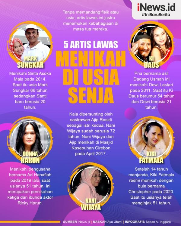 Infografis artis lawas menikah di usia senja. (Foto: tim grafis)