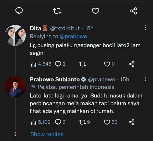 Tangkapan layar Twitter Prabowo Subianto (Foto: Ist)