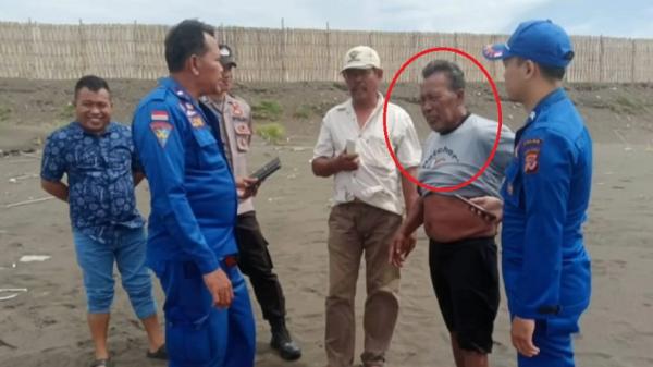 NELAYAN BANTEN TERDAMPAR DI TASIK1 Ma`mur (lingkaran merah), nelayan asal Banten, terdampak di Pantai Pangkalan, Kecamatan Cikalong, Kabupaten Tasikmalaya. (FOTO: iNews/ASEP JUHARIYONO)