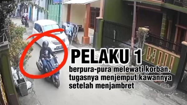 BEGAL BANDUNG1 Pelaku yang menjemput pelaku lain setelah berhasil merampas tas berisi uang. (FOTO: tangkapan layar video viral/INSTAGRAM)