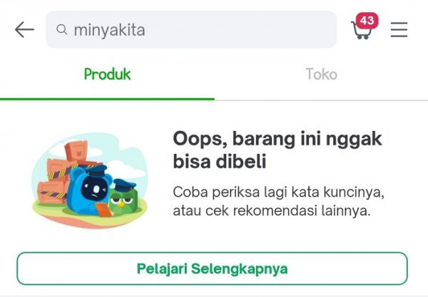 pencarian minyak kita Hasil pencarian Minyakita di platform marketplace. (Foto: Tangkapan Layar)