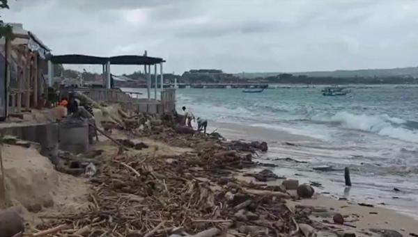 Pantai Kelan Abrasi2 Sampah kayu hingga 15 ton membanjiri Pantai Kelan. (Foto: Fery Fadly)