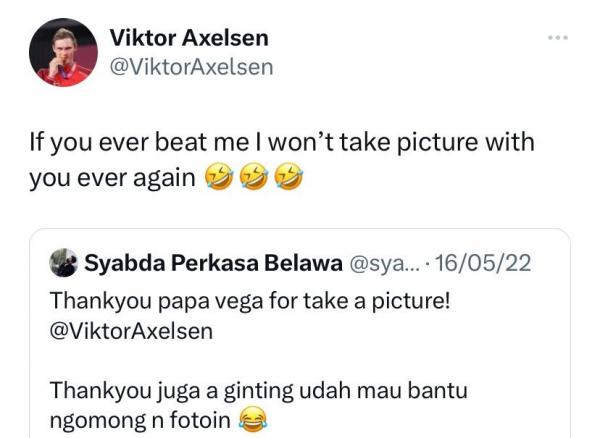 Tantangan Viktor Axelsen kepada Syabda Perkasa Belawa