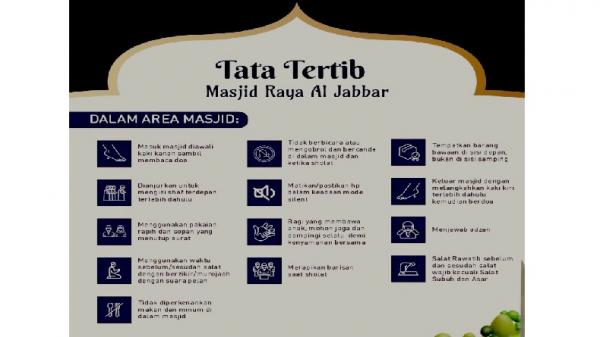 TATA TERTIB AL JABBAR Tata tertib berkunjung dan beribadah di Masjid Al Jabbar Bandung. (FOTO: istimewa)