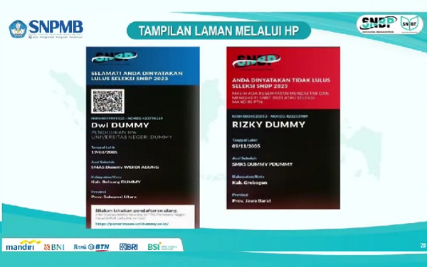 tampilan layar lulus SNBP di HP tampilan layar lulus SNBP di HP