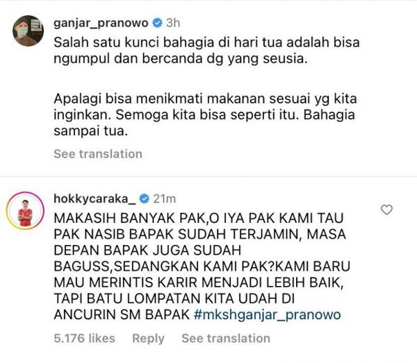 Komentar Hokky Caraka di akun Instagram Ganjar Pranowo