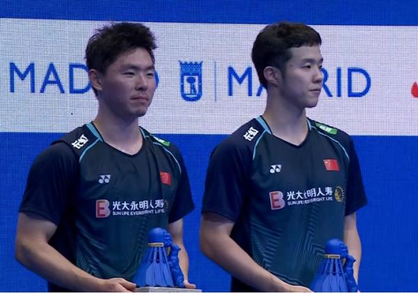 He Jiting Ganda putra China He Ji Ting/Zhou Hao Dong menjadi juara di Spain Masters 2023. Dia mengalahkan wakil Taiwan Lee Fang-chih/Lee Fang Jen dua gim langsung. (foto: Twitter/Badmintontalk)