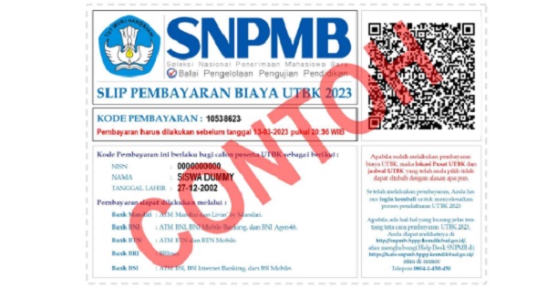 Contoh Slip Pembayaran UTBK 2023