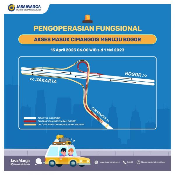 IMG 20230415 WA0001 Akses masuk (on ramp) Cimanggis arah Bogor di Tol Jagorawi dioperasikan fungsional mulai hari ini, Sabtu (15/4/2023), pukul 06.00 WIB, untuk mengantisipasi arus mudik lebaran 2023. (Foto: dok Jasa Marga)