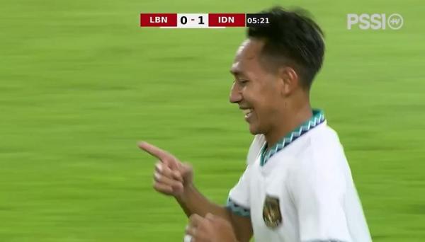 Beckham Putra Timnas Indonesia U-22 Pemain Timnas Indonesia U-22, Beckham Putra merayakan gol ke gawang Lebanon dalam laga uji coba jilid kedua di Stadion Utama Gelora Bung Karno, Jakarta, Minggu (16/4/2023). (Foto: PSSI TV)