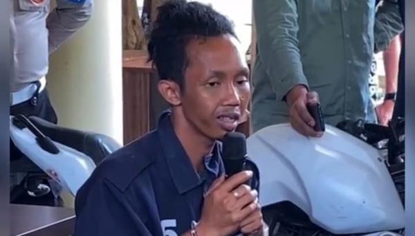 Husen pembunuh bos dept isi ulang Husen tersangka pembunuhan Irwan Hutagalung, bos depot air isi ulang saat memberikan pengakuan di Mapolrestabes Semarang, Rabu (10/5/2023). (Foto: Tangkapan layar video).