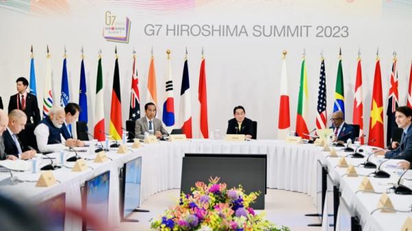 Presiden Jokowi di KTT G7 di Grand Prince Hotel Hiroshima, Jepang, pada Sabtu (20/5/2023) (Setkab)