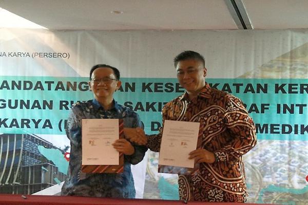 Penandatanganan kesepakatan kerja sama pembangunan Rumah Sakit bertaraf internasional di IKN antara Bina Karya dan Medikaloka Hermina. (Foto: Istimewa)