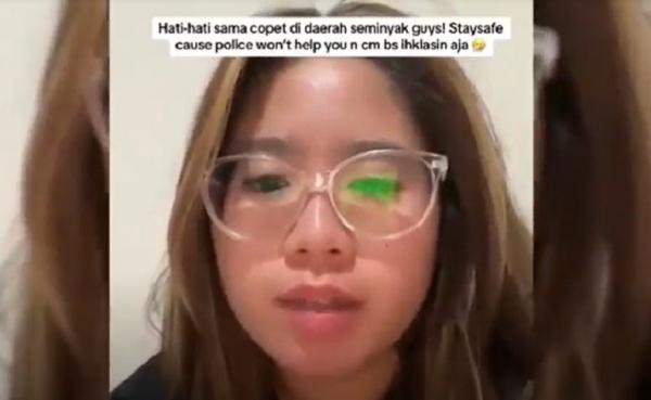 Viral Korban Copet Di Seminyak Korban pencopetan menceritakan penolakan saat melapor ke polisi. (Foto: TikTok @lowkeyisve)